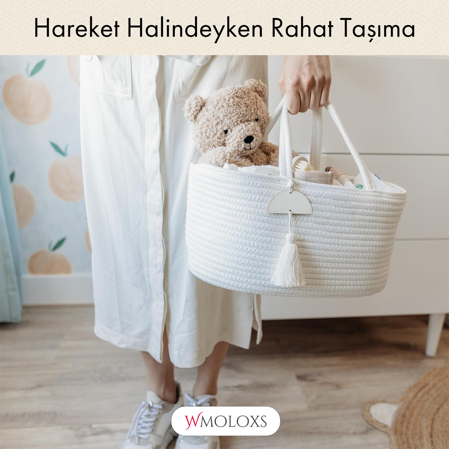 İsme Özel Anne Bebek Bakım Çantası/Sepeti (%100 Pamuk)