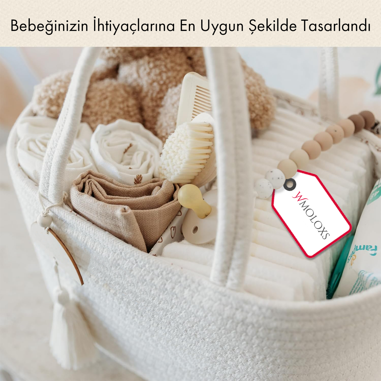 İsme Özel Anne Bebek Bakım Çantası/Sepeti (%100 Pamuk)