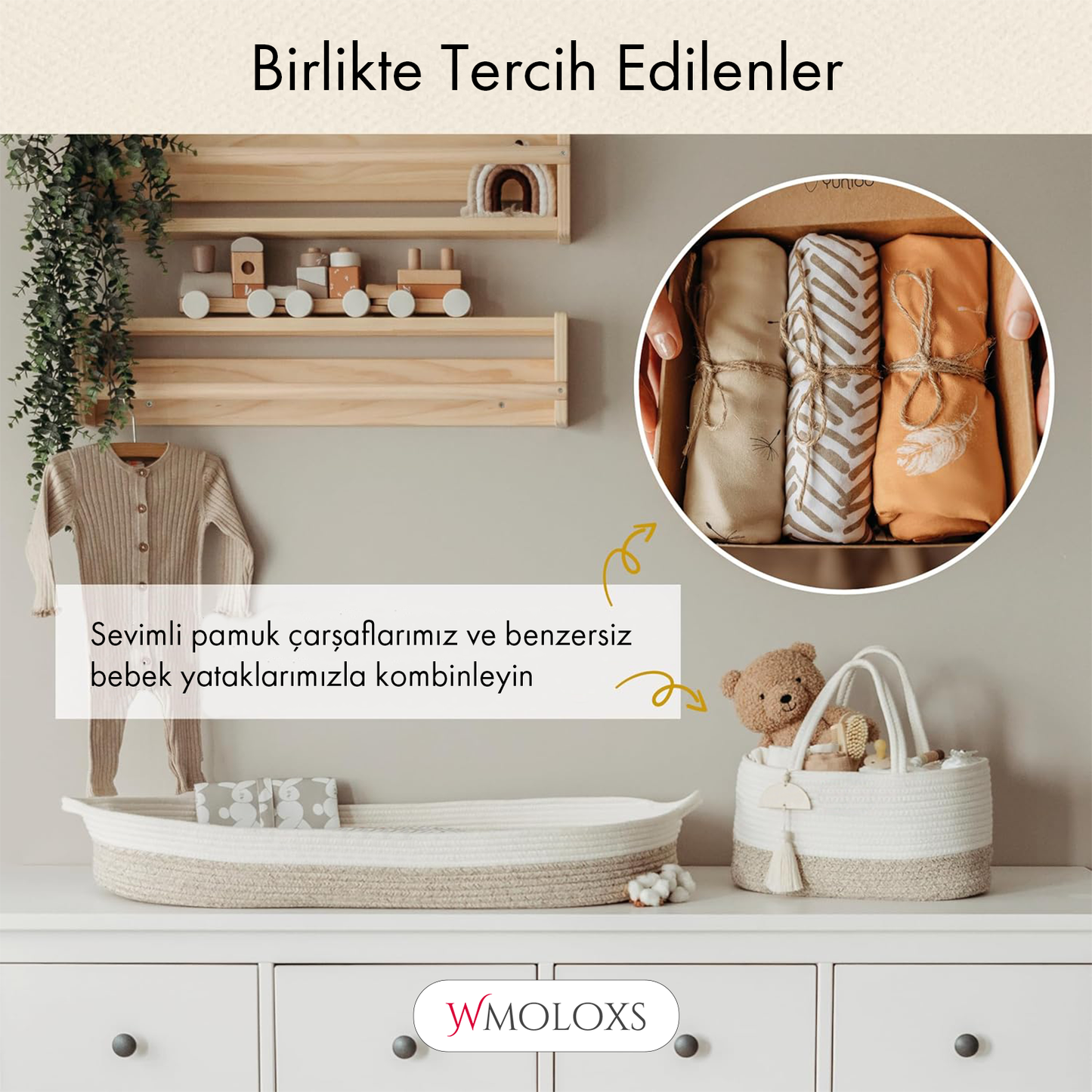 İsme Özel Anne Bebek Bakım Çantası/Sepeti (%100 Pamuk)