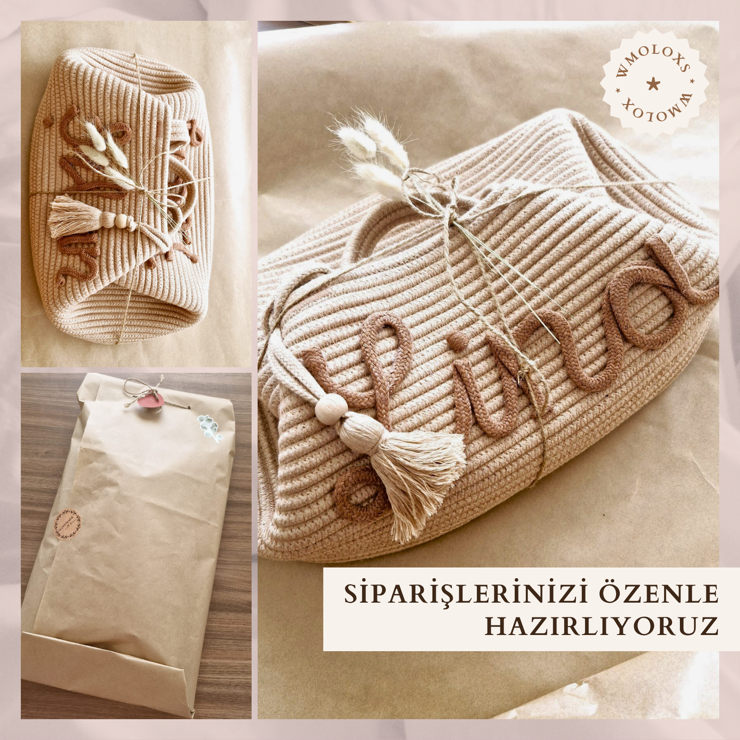 İsme Özel Anne Bebek Bakım Çantası/Sepeti (%100 Pamuk)