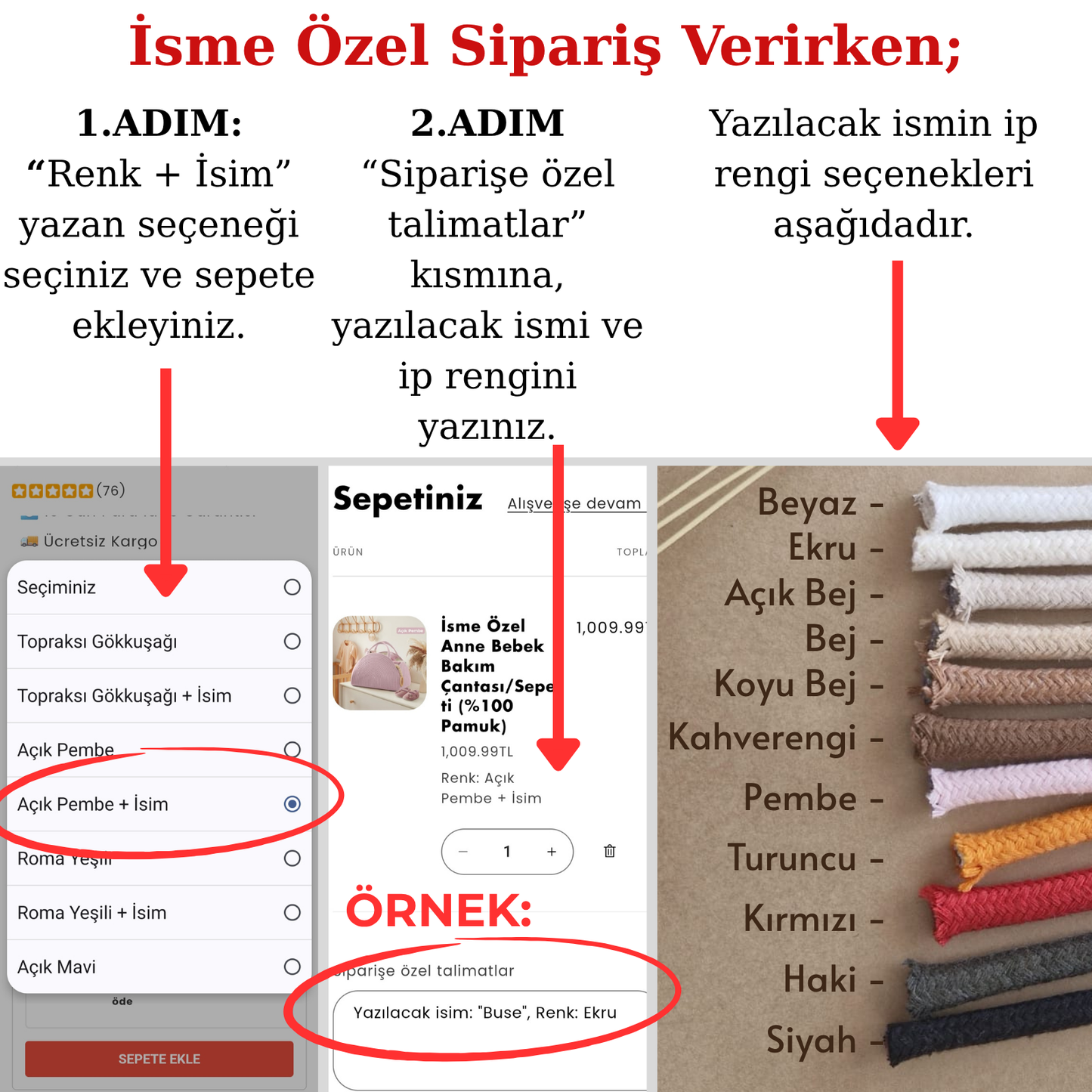 İsme Özel Anne Bebek Bakım Çantası/Sepeti (%100 Pamuk)