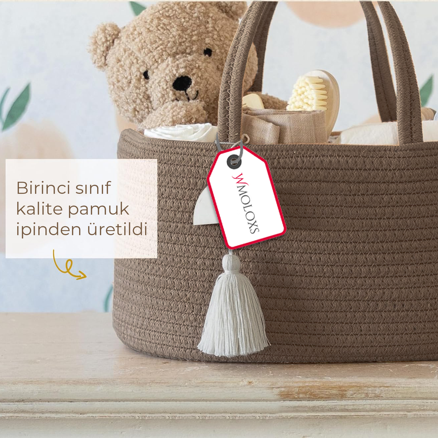 İsme Özel Anne Bebek Bakım Çantası/Sepeti (%100 Pamuk)