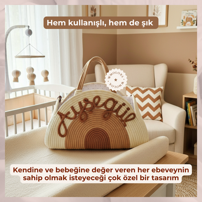 İsme Özel Anne Bebek Bakım Çantası/Sepeti (%100 Pamuk)