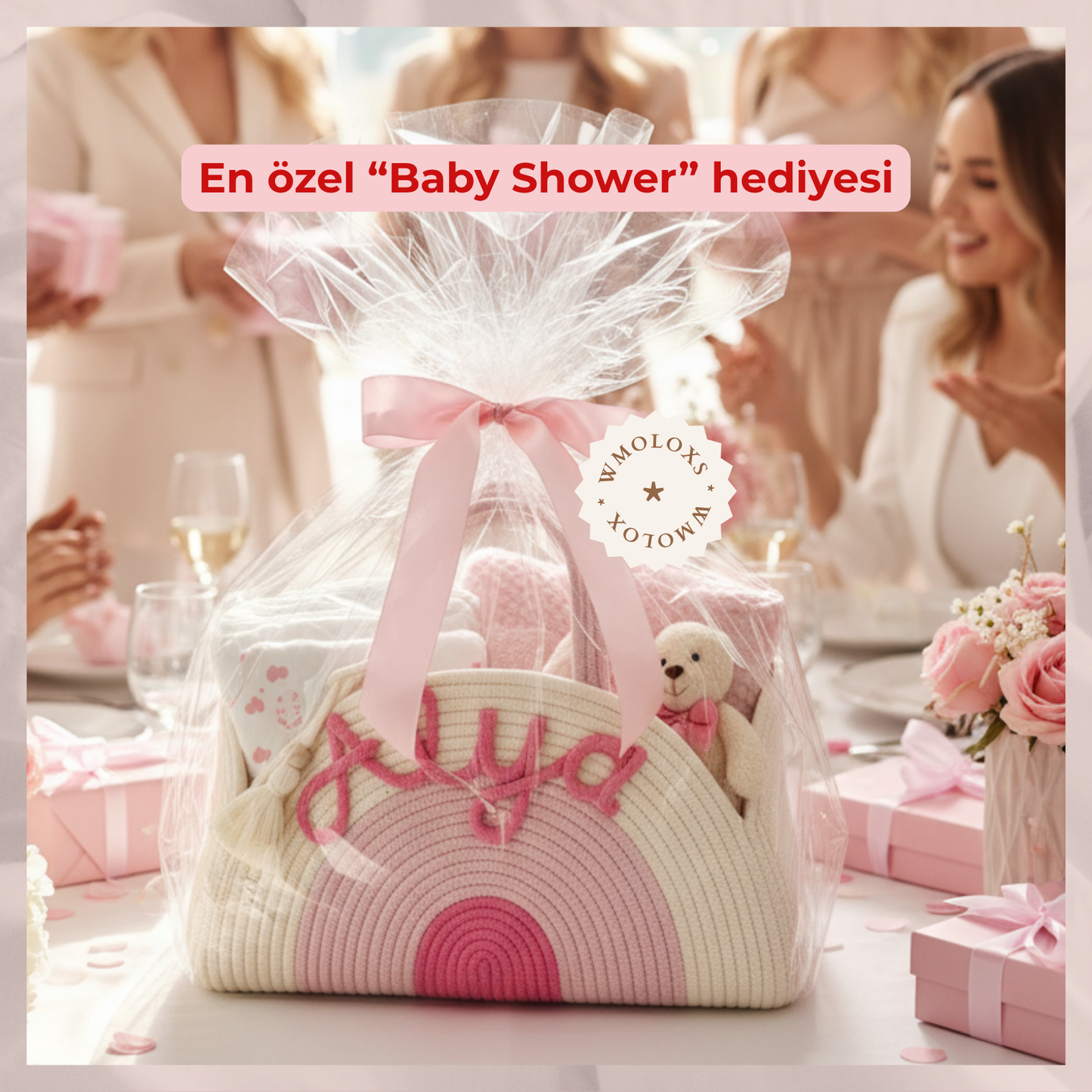 İsme Özel Anne Bebek Bakım Çantası/Sepeti (%100 Pamuk)