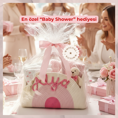 İsme Özel Anne Bebek Bakım Çantası/Sepeti (%100 Pamuk)