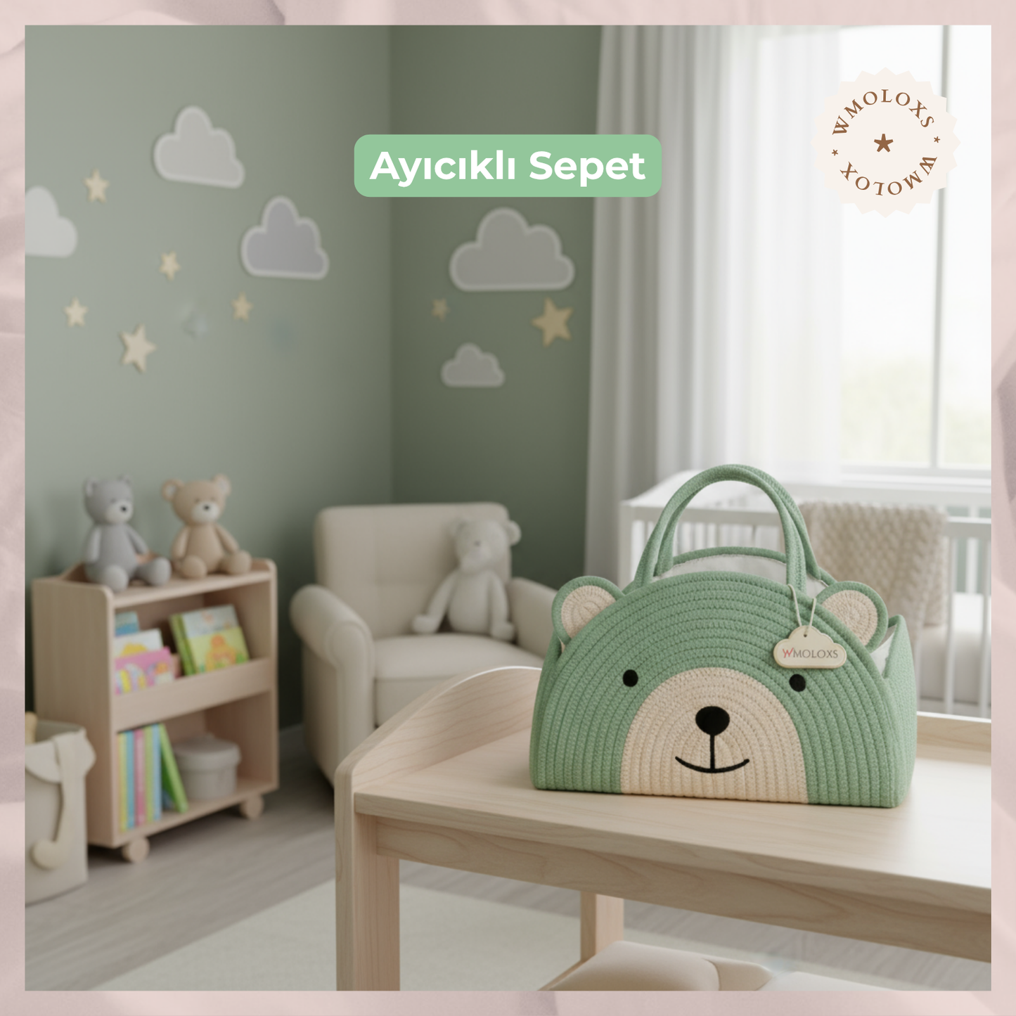 İsme Özel Anne Bebek Bakım Çantası/Sepeti (%100 Pamuk)