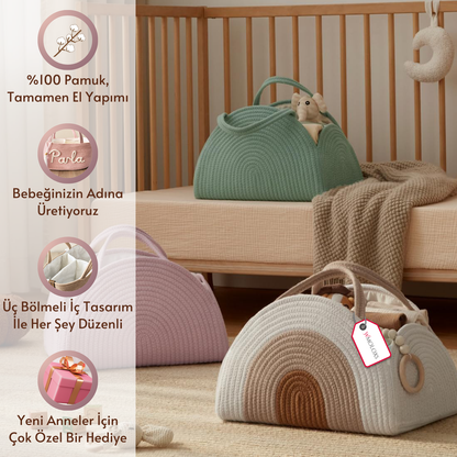 İsme Özel Anne Bebek Bakım Çantası/Sepeti (%100 Pamuk)