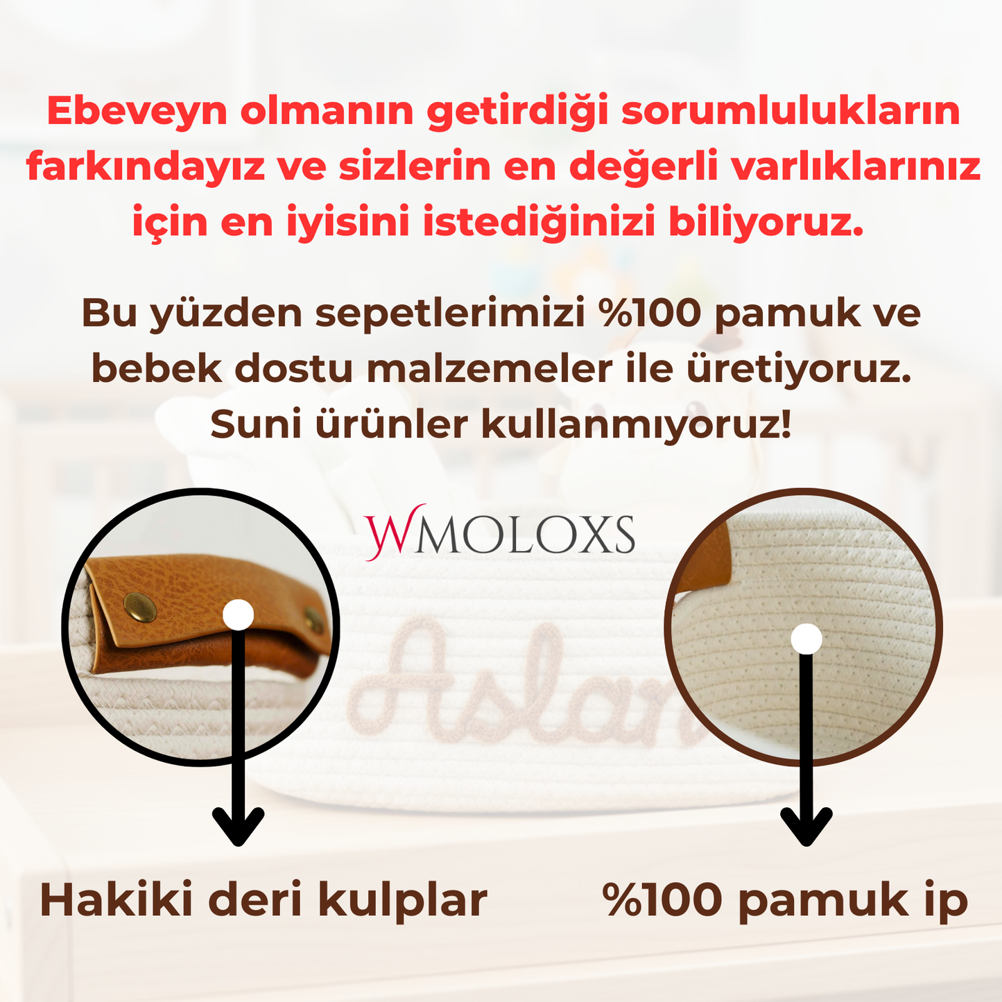 İsme Özel Oyuncak Sepeti (%100 Pamuk) | Deri Kulp Seçeneği (Hakiki Deri)