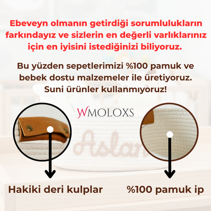 İsme Özel Oyuncak Sepeti (%100 Pamuk) | Deri Kulp Seçeneği (Hakiki Deri)