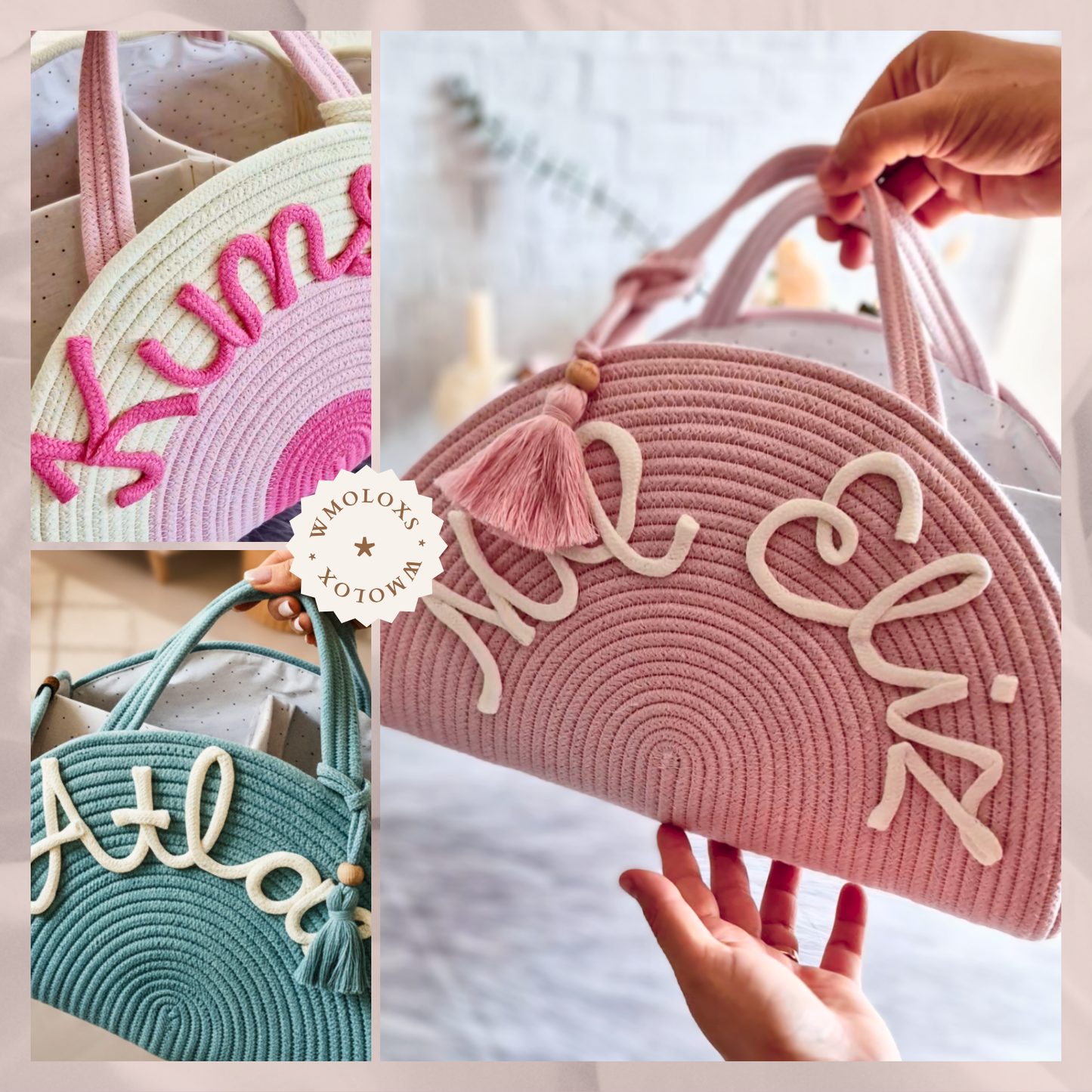 İsme Özel Anne Bebek Bakım Çantası/Sepeti (%100 Pamuk)