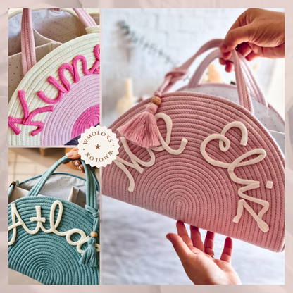 İsme Özel Anne Bebek Bakım Çantası/Sepeti (%100 Pamuk)