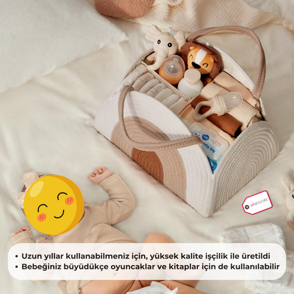 İsme Özel Anne Bebek Bakım Çantası/Sepeti (%100 Pamuk)
