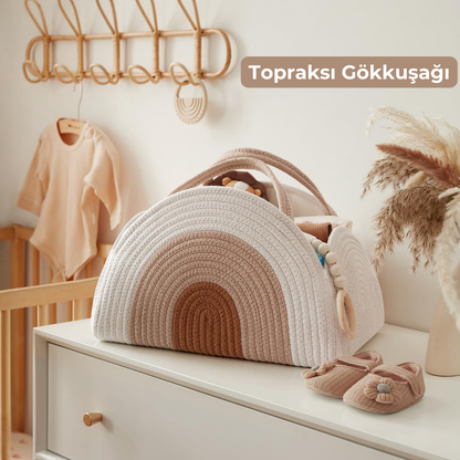 İsme Özel Anne Bebek Bakım Çantası/Sepeti (%100 Pamuk)