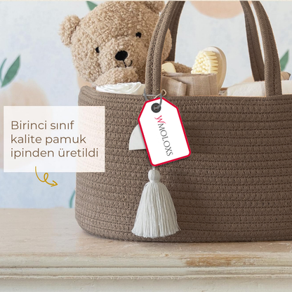 İsme Özel Anne Bebek Bakım Çantası/Sepeti (%100 Pamuk)