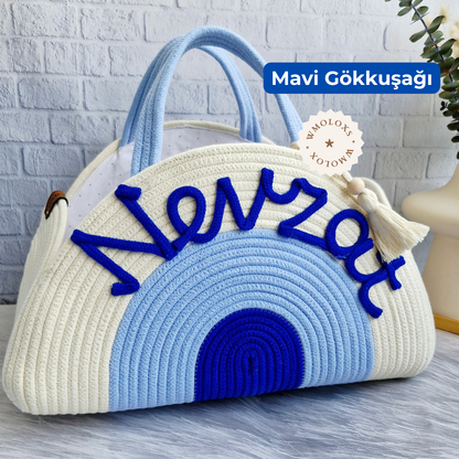 İsme Özel Anne Bebek Bakım Çantası/Sepeti (%100 Pamuk)