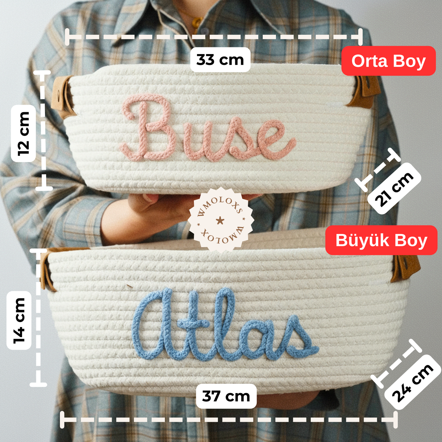 İsme Özel Oyuncak Sepeti (%100 Pamuk) | Deri Kulp Seçeneği (Hakiki Deri)