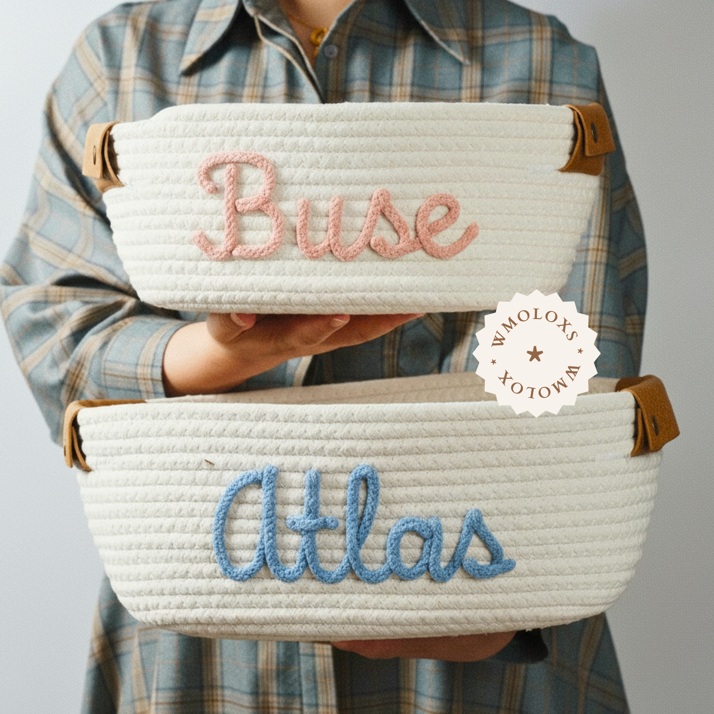 İsme Özel Oyuncak Sepeti (%100 Pamuk) | Deri Kulp Seçeneği (Hakiki Deri)