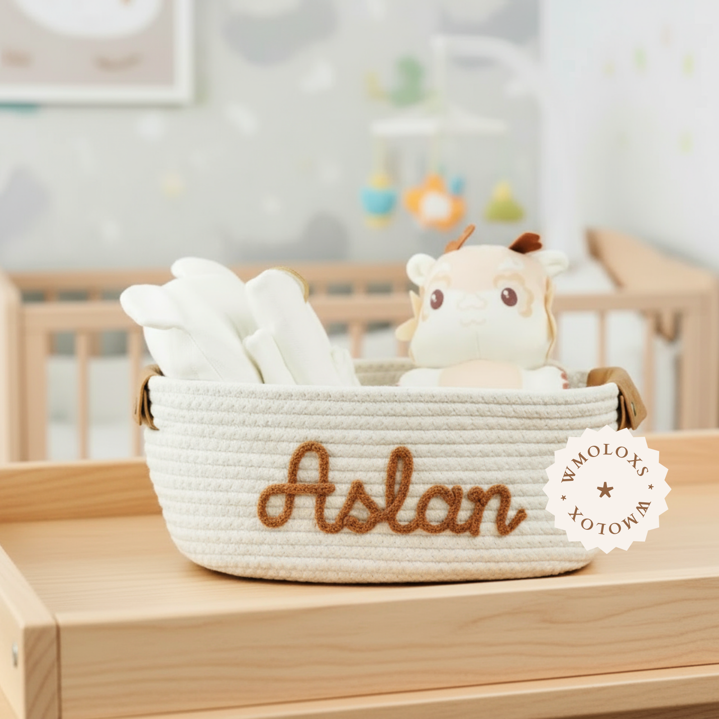 İsme Özel Oyuncak Sepeti (%100 Pamuk) | Deri Kulp Seçeneği (Hakiki Deri)