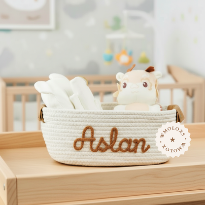 İsme Özel Oyuncak Sepeti (%100 Pamuk) | Deri Kulp Seçeneği (Hakiki Deri)