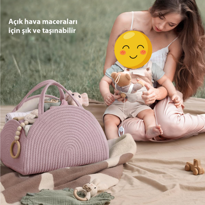 İsme Özel Anne Bebek Bakım Çantası/Sepeti (%100 Pamuk)