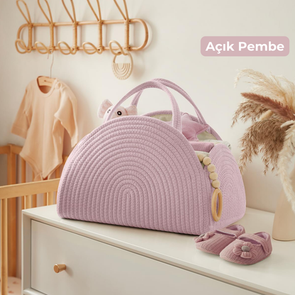 İsme Özel Anne Bebek Bakım Çantası/Sepeti (%100 Pamuk)
