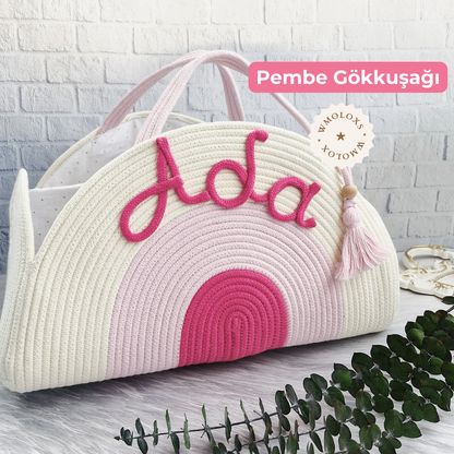 İsme Özel Anne Bebek Bakım Çantası/Sepeti (%100 Pamuk)