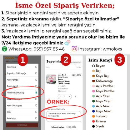 İsme Özel Anne Bebek Bakım Çantası/Sepeti (%100 Pamuk)