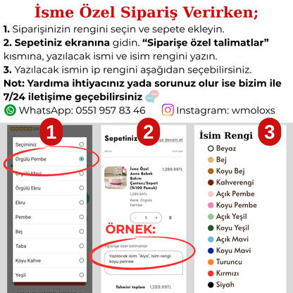 İsme Özel Anne Bebek Bakım Çantası/Sepeti (%100 Pamuk)