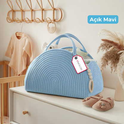 İsme Özel Anne Bebek Bakım Çantası/Sepeti (%100 Pamuk)