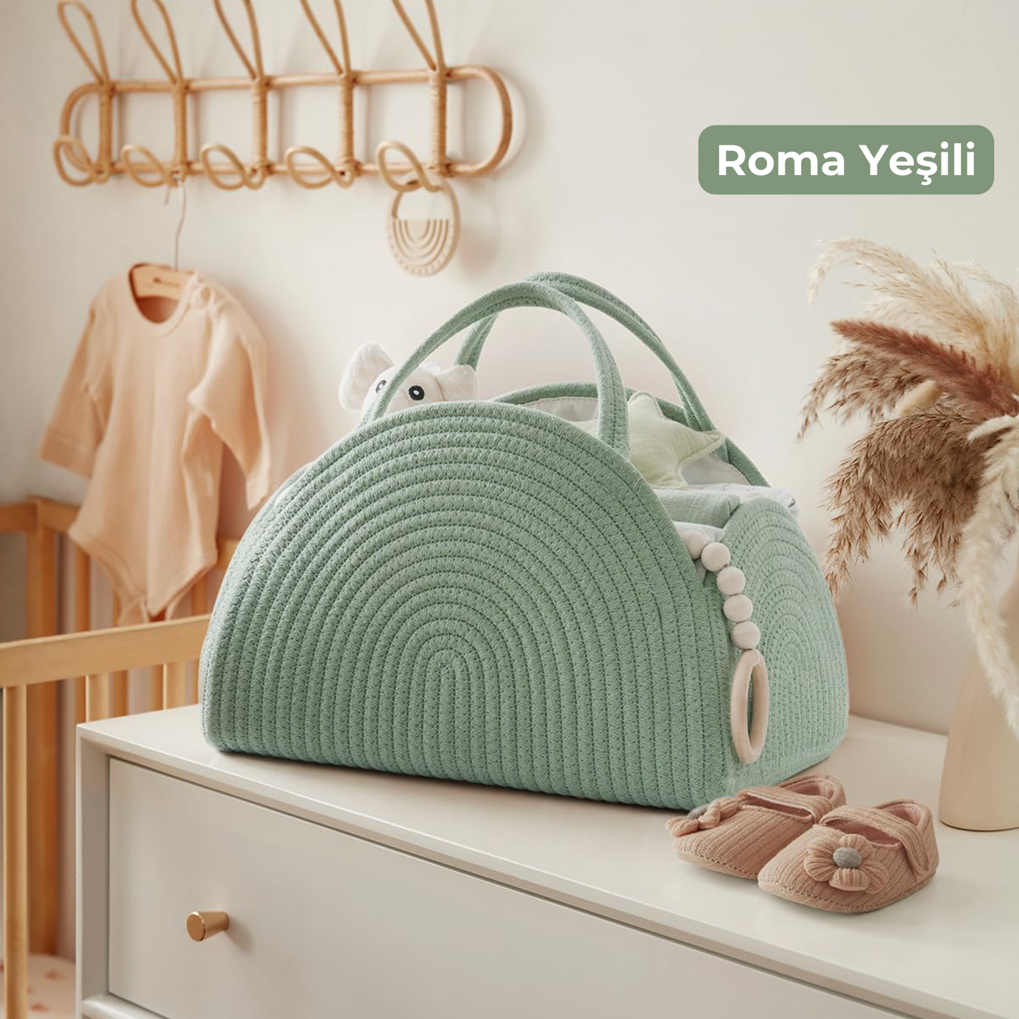 İsme Özel Anne Bebek Bakım Çantası/Sepeti (%100 Pamuk)